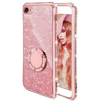 HKM-771667 Glitter Card Edge Drill Mobile Phone Case with Ring and Bracket for Various iPhone Models