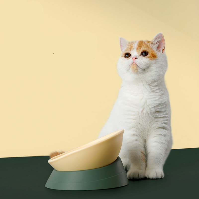 HKM-7717181 Anti-Overturning Double Bowl for Cats and Dogs - Eco-Friendly Resin and Rubber, Universal Size 160x170x130mm