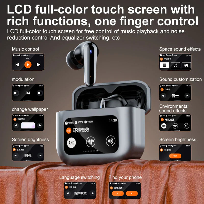 HKM-771731 AI Translation Bluetooth Headphones with ANC Noise Reduction and LCD Screen Battery Indicator