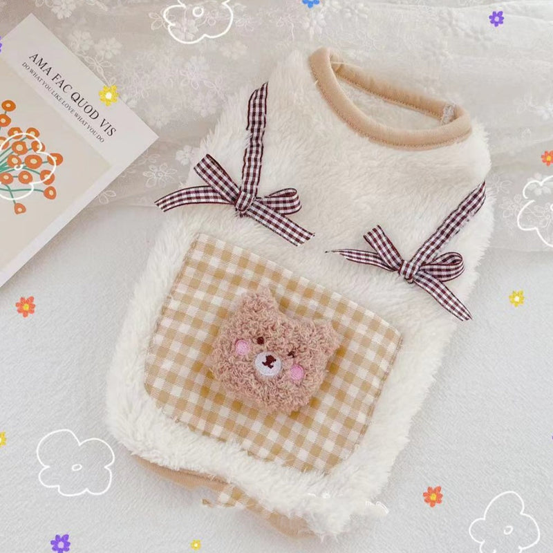 HKM-7717565 Cute Japanese and Korean Style Thickened Teddy Bichon Vest for Pets in Beige with Bow