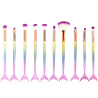 HKM-771795 Colorful Mermaid Makeup Brush Set with 10 Nylon Brushes for Eye Makeup