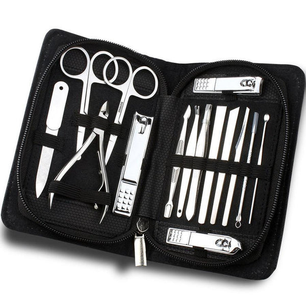 HKM-772051 15-Piece Stainless Steel Manicure and Pedicure Set with PU Leather Case