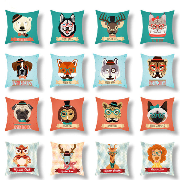 HKM-772115 Animal-Themed Short Plush Cushion Cover - Cartoon Design, 45x45cm