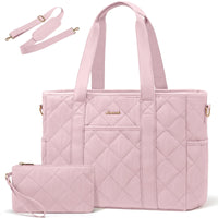 HKM-772115 Quilted Puffer 15.6 Inch Laptop Tote Handbag Set for Women - Lightweight Shoulder Bag with Storage Compartments