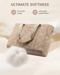 HKM-772115 Quilted Puffer 15.6 Inch Laptop Tote Handbag Set for Women - Lightweight Shoulder Bag with Storage Compartments