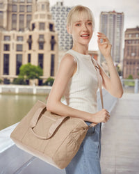 HKM-772115 Quilted Puffer 15.6 Inch Laptop Tote Handbag Set for Women - Lightweight Shoulder Bag with Storage Compartments