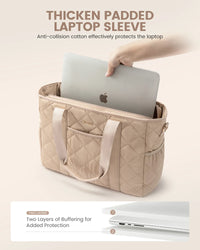 HKM-772115 Quilted Puffer 15.6 Inch Laptop Tote Handbag Set for Women - Lightweight Shoulder Bag with Storage Compartments