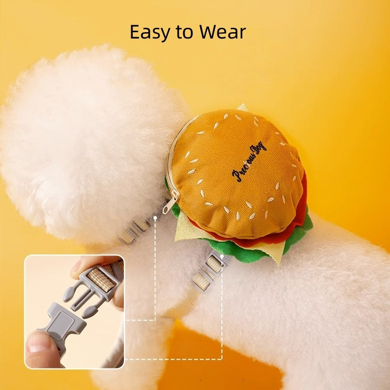 HKM-7722429 Cartoon Hamburger Design Adjustable Vest & Leash Set for Cats and Dogs with Backpack