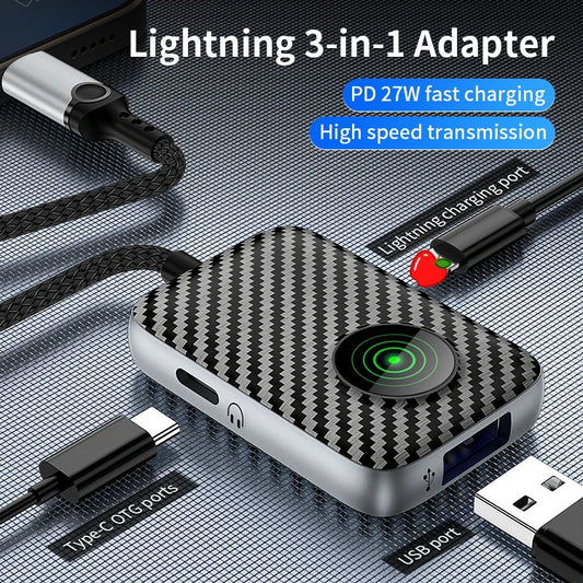 HKM-772627 Lightning to USB 3.0 and Type-C OTG Adapter with Type-C Headphone Jack for Fast Charging iPhone 7 8 X 11 12 Pro Max