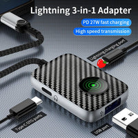 HKM-772627 Lightning to USB 3.0 and Type-C OTG Adapter with Type-C Headphone Jack for Fast Charging iPhone 7 8 X 11 12 Pro Max