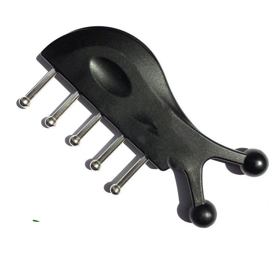 HKM-772627 Stainless Steel Gua Sha Shampoo Massage Comb with Round Head - Black Finish