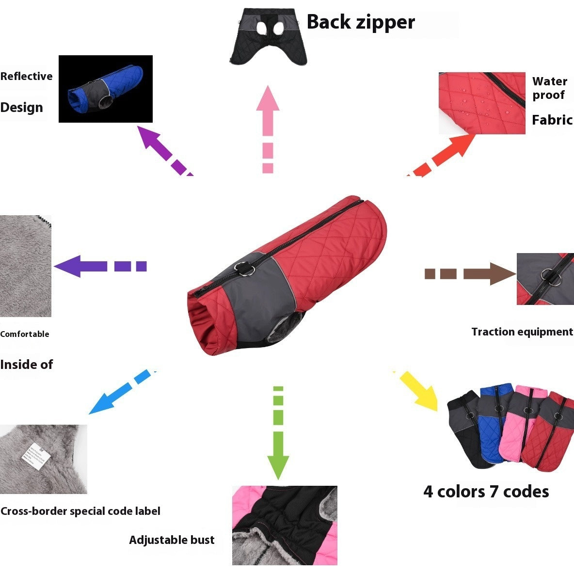 HKM-7727165 Waterproof Autumn and Winter Dog Clothes in Burgundy, Black, Pink, and Blue - Cozy Pet Apparel for All Sizes