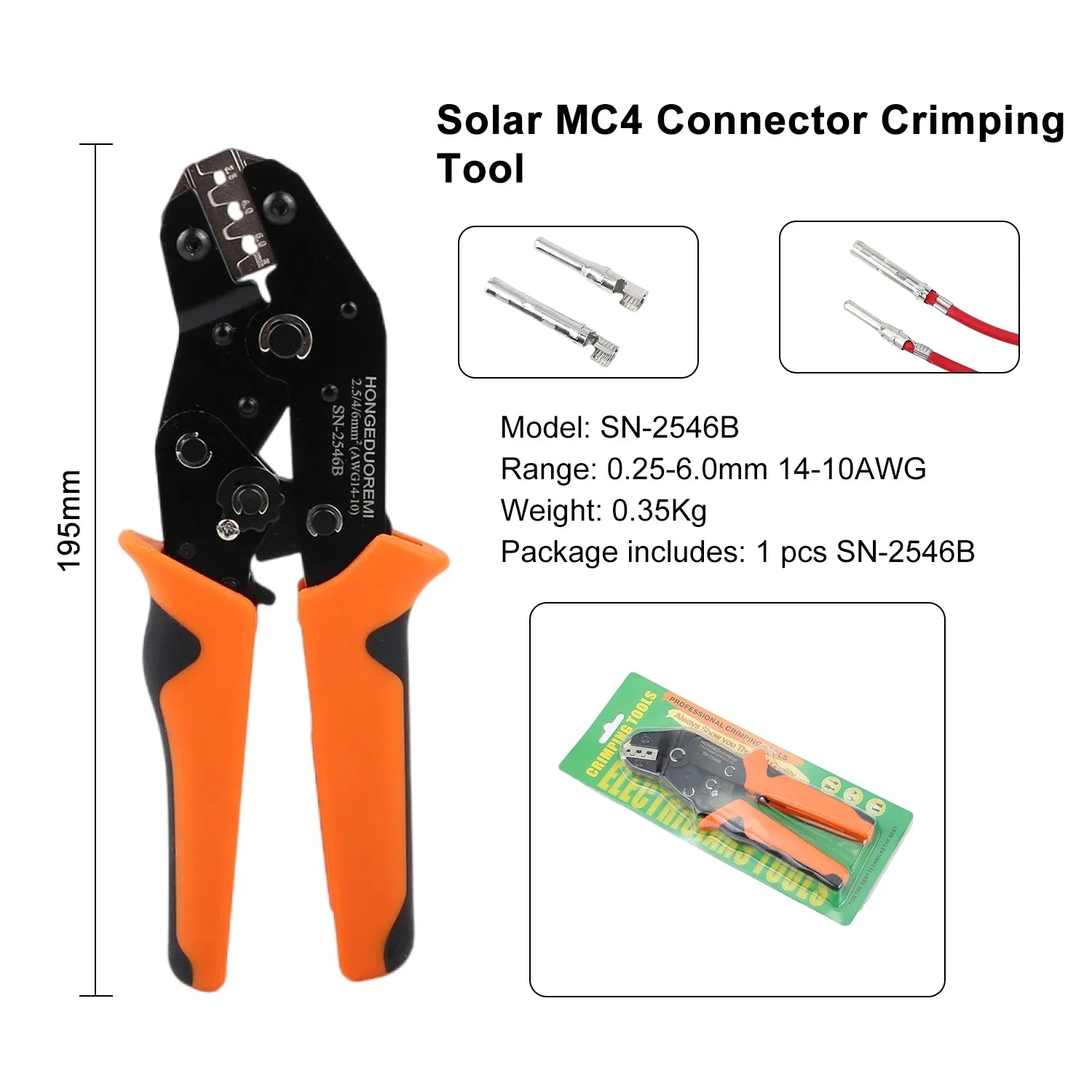 HKM-772755 Insulated Ratcheting MC4 Solar Panel Crimping Tool Set SN-2546B