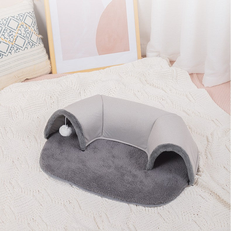HKM-7727805 Cozy Plush Cat Tunnel - Autumn & Winter Cat Nest in Two Sizes