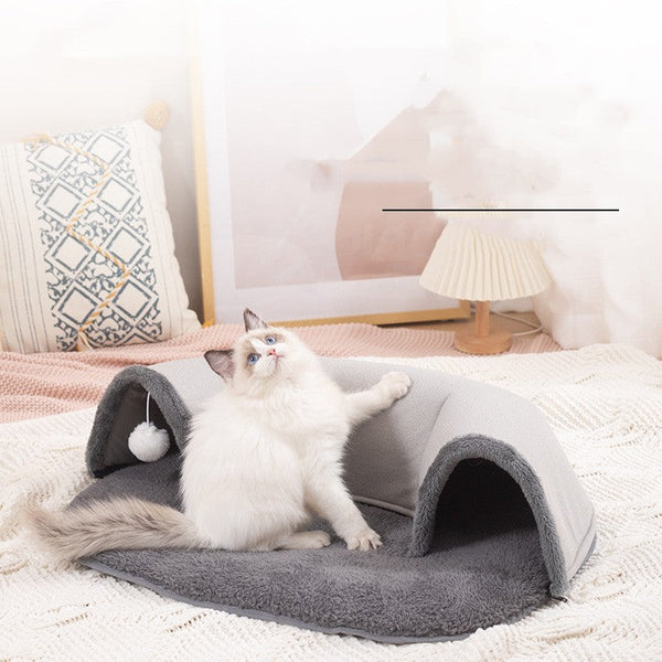 HKM-7727805 Cozy Plush Cat Tunnel - Autumn & Winter Cat Nest in Two Sizes