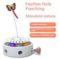 HKM-7729341 Three-in-One Electric Cat Turntable with Flying Feather Toy - Color Options: Pink, Blue, White