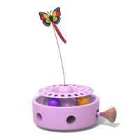 HKM-7729341 Three-in-One Electric Cat Turntable with Flying Feather Toy - Color Options: Pink, Blue, White