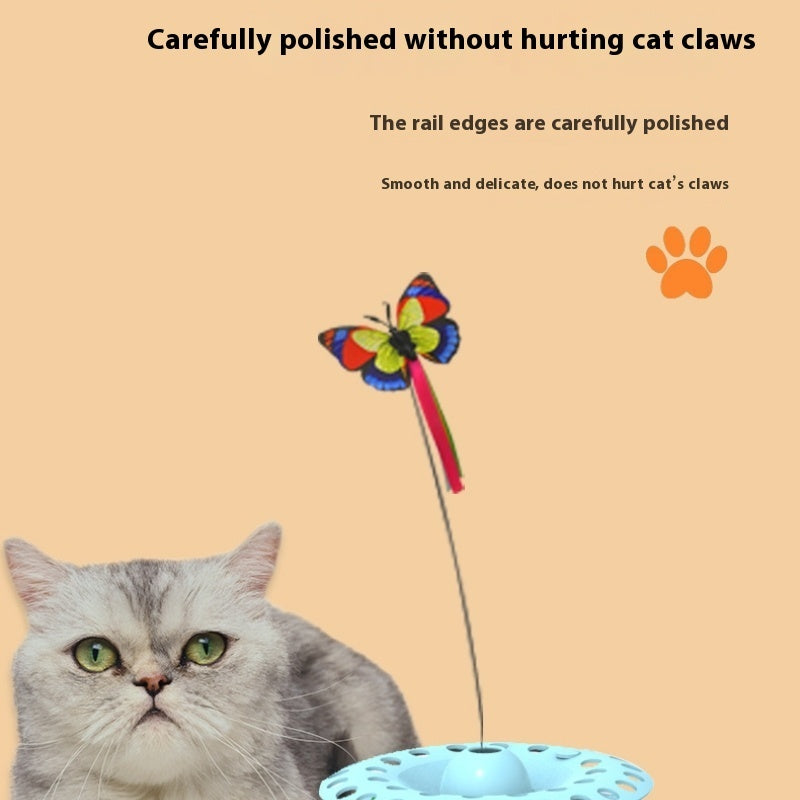 HKM-7729341 Three-in-One Electric Cat Turntable with Flying Feather Toy - Color Options: Pink, Blue, White