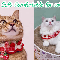 HKM-7729981 Strawberry Pattern Cat Collar with Breakaway Buckle and Bow Tie for Kittens and Small Dogs