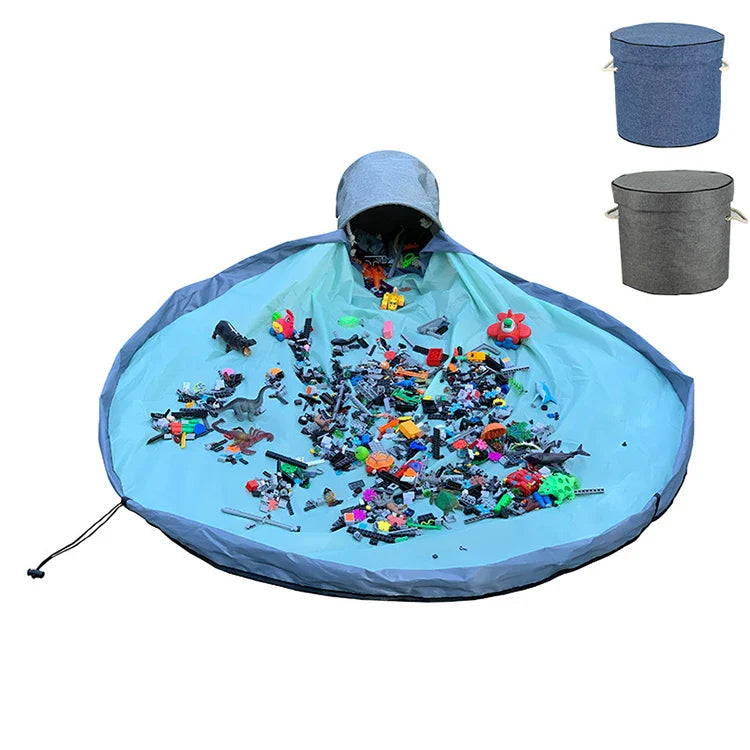 HKM-773011 Children's Foldable Canvas Play Mat with Toy Storage Basket - Durable Polyester Fabric