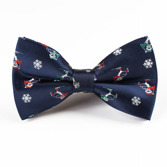 HKM-773011 Christmas-Themed Bow Tie with Snowflake and Bell Design - Unisex Polyester Silk Collar Accessory