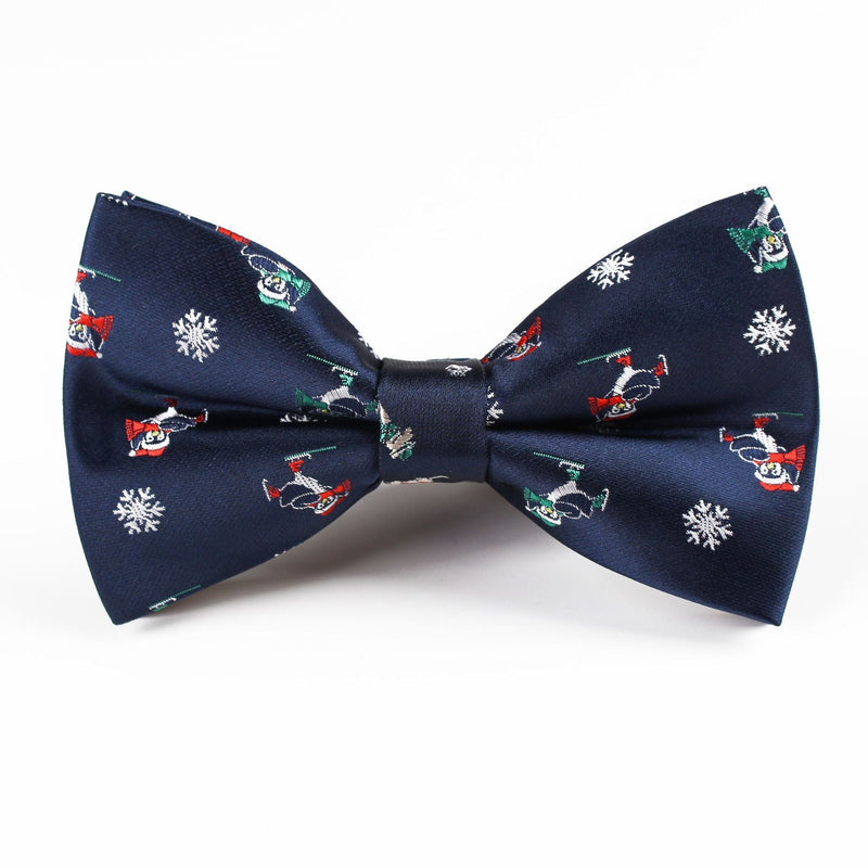 HKM-773011 Christmas-Themed Bow Tie with Snowflake and Bell Design - Unisex Polyester Silk Collar Accessory
