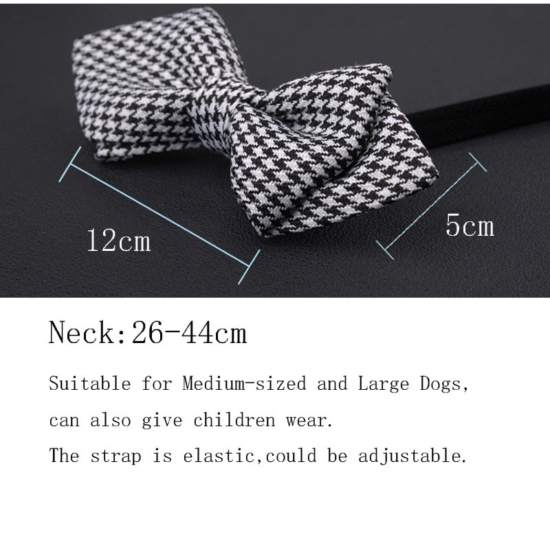 HKM-7730749 Elegant Adjustable Dog and Cat Bow Tie in Classic British Design - 12x5cm, Fits 25-48cm Neck