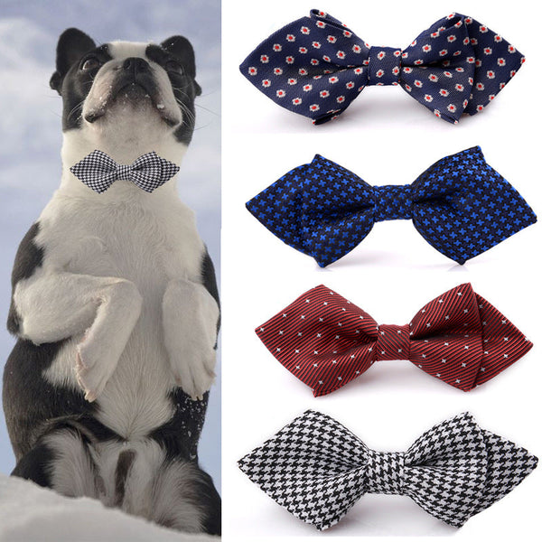 HKM-7730749 Elegant Adjustable Dog and Cat Bow Tie in Classic British Design - 12x5cm, Fits 25-48cm Neck