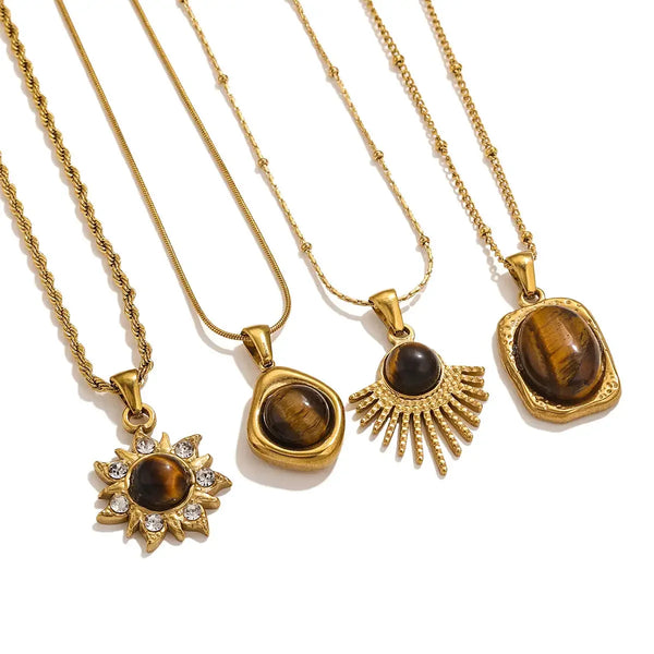 HKM-773267 New Luxury Women's Tiger Eye Pendant Necklace Titanium Steel Woolen Chain Autumn Winter Niche Accessories