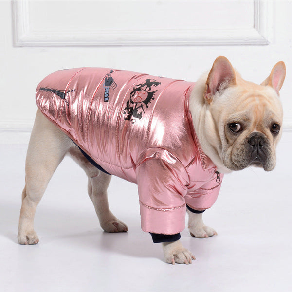 HKM-7732925 Reversible Cotton-Padded Dog Coat with Bright Leather Zipper in Multiple Colors and Sizes