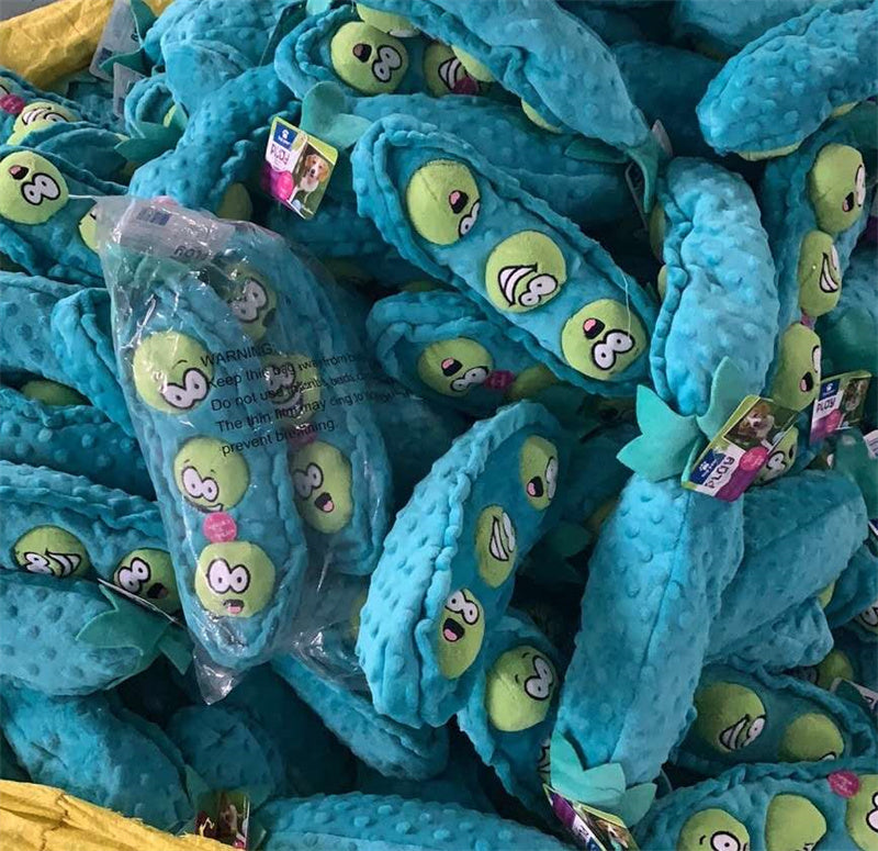 HKM-7733309 Plush Detachable Blue Pea-Shaped Dog Food Toy for Interactive Play