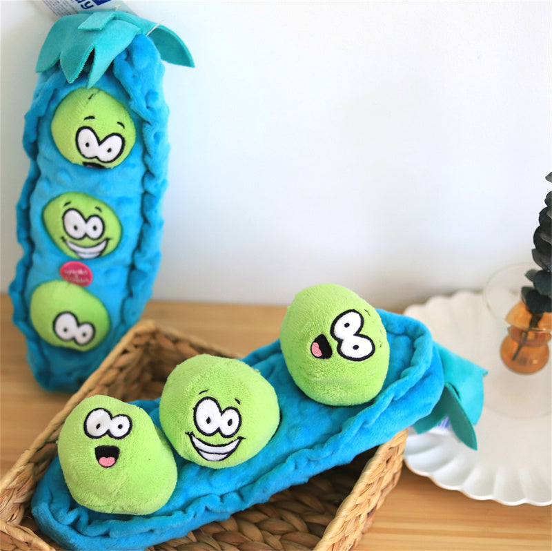 HKM-7733309 Plush Detachable Blue Pea-Shaped Dog Food Toy for Interactive Play