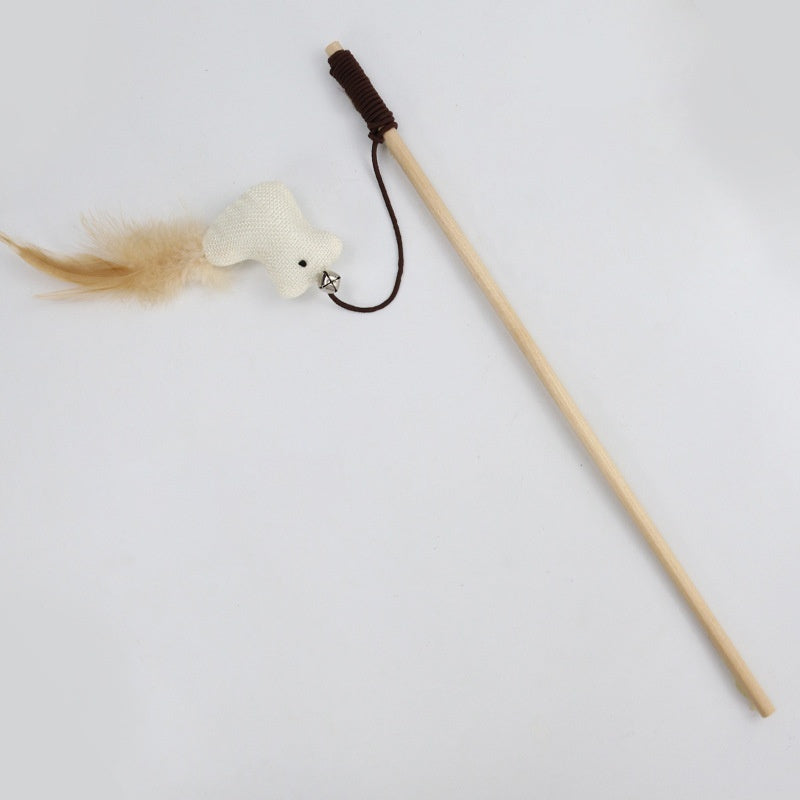 HKM-773331 Teaser Feather Toys Kitten Funny Colorful Rod Cat Wand Toys Wood Pet Cat Toys Interactive Stick Pet Cat Supplies