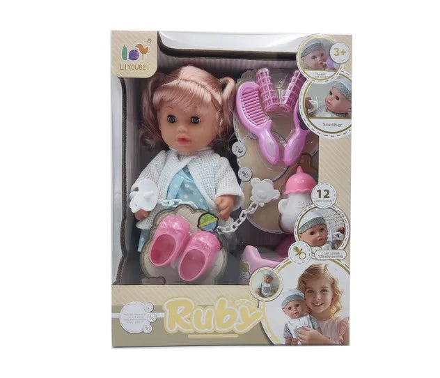 HKM-773523 12 Inch Soft Mini Baby Doll with 4 Sounds for Kids Ages 2-7