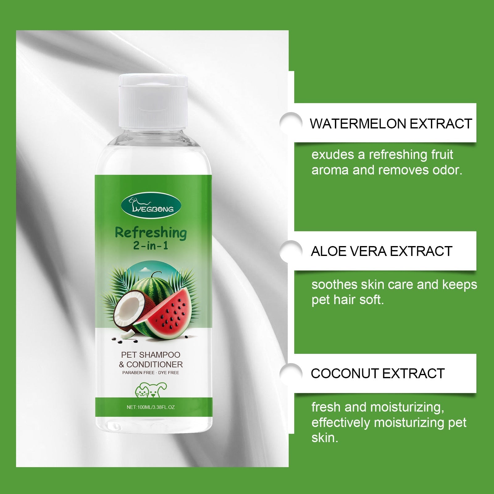 HKM-7736125 2-in-1 Pet Shampoo and Shower Gel with Watermelon and Coconut Extract, 100ml