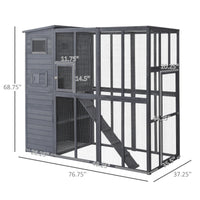 HKM-7738301 Extra Large Outdoor Cat House with Four Stories, Ramps, and Windows for Climbing Cats