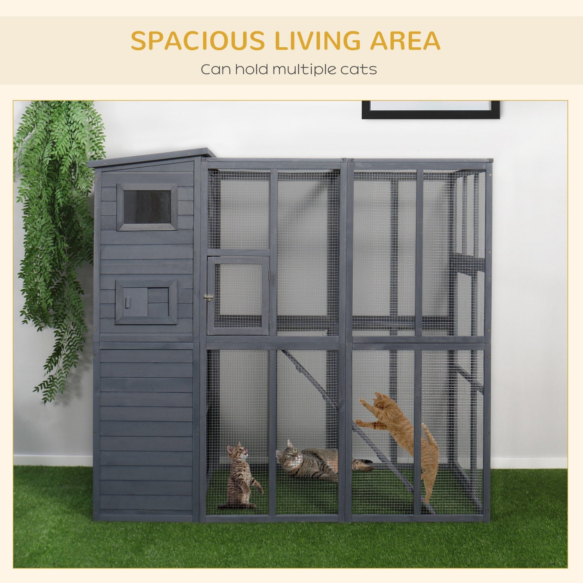 HKM-7738301 Extra Large Outdoor Cat House with Four Stories, Ramps, and Windows for Climbing Cats