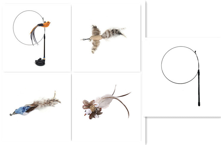 HKM-7739069 Long Elastic Steel Wire Feather Cat Toy with Suction Cup Attachment