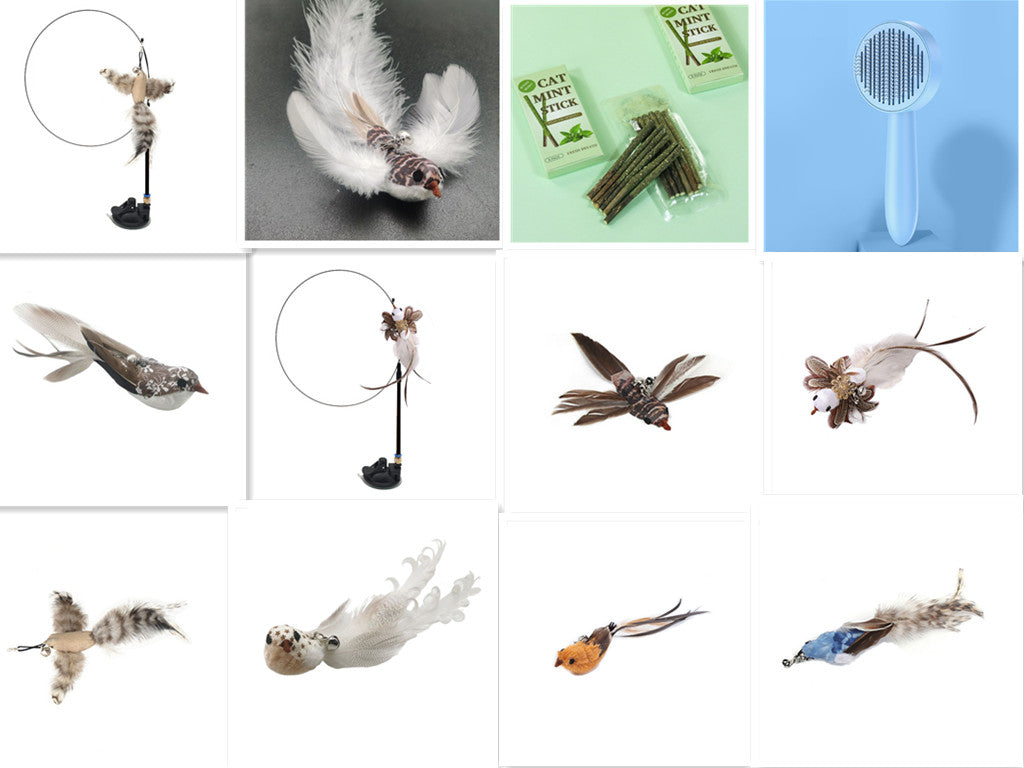 HKM-7739069 Long Elastic Steel Wire Feather Cat Toy with Suction Cup Attachment