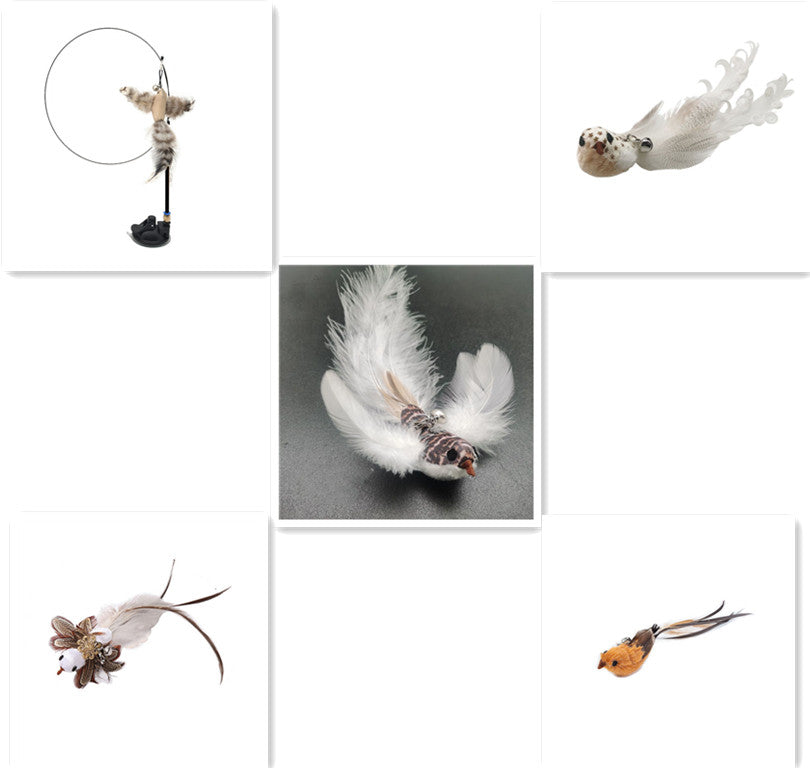 HKM-7739069 Long Elastic Steel Wire Feather Cat Toy with Suction Cup Attachment