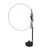 HKM-7739069 Long Elastic Steel Wire Feather Cat Toy with Suction Cup Attachment