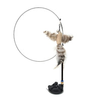 HKM-7739069 Long Elastic Steel Wire Feather Cat Toy with Suction Cup Attachment
