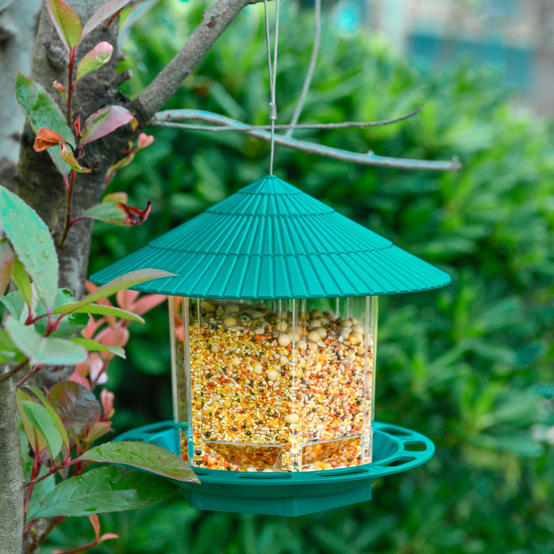 HKM-773971 Transparent Hanging Bird Feeder for Outdoor Garden Use - Automatic Feeding, Green, 300g