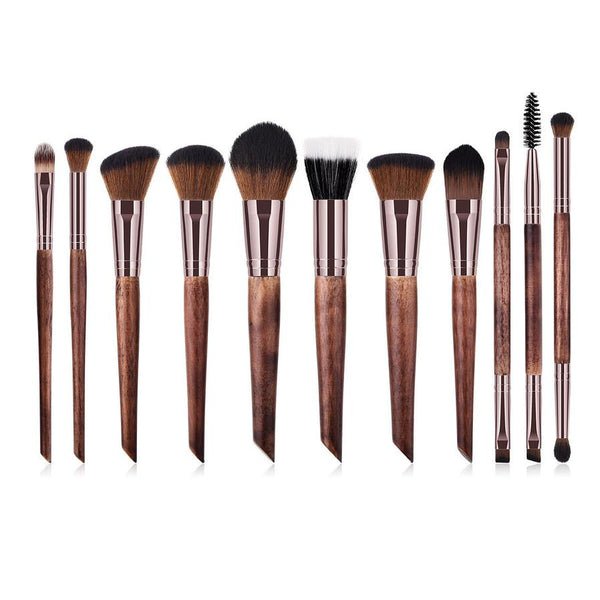 HKM-774099 11-Piece Makeup Brush Set with Wooden Handles and Man-Made Fiber Bristles