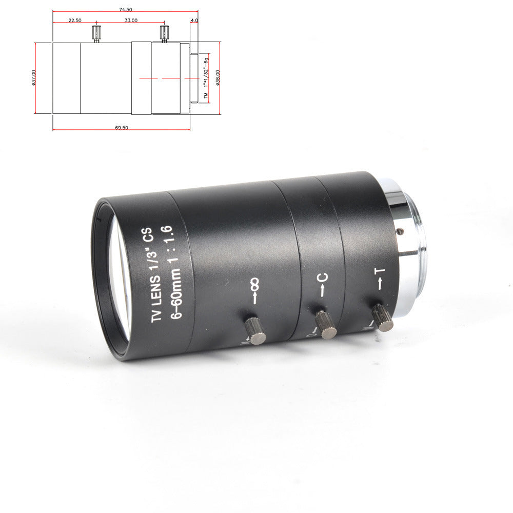 HKM-774099 Manual Aperture 6-60MM Lens for CS-Mount Cameras with 1:1.6 Aperture and 0.3M Closest Focus