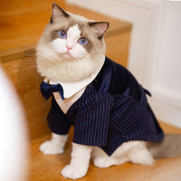 HKM-7742397 Light Gray and Navy Blue Dog Suit Dress - Stylish Gentleman Outfit for Weddings and Special Occasions