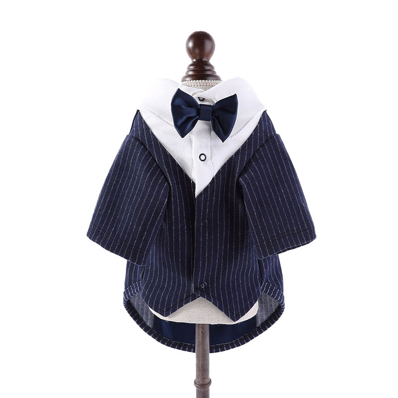 HKM-7742397 Light Gray and Navy Blue Dog Suit Dress - Stylish Gentleman Outfit for Weddings and Special Occasions