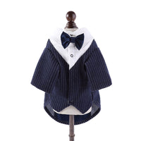 HKM-7742397 Light Gray and Navy Blue Dog Suit Dress - Stylish Gentleman Outfit for Weddings and Special Occasions