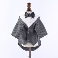 HKM-7742397 Light Gray and Navy Blue Dog Suit Dress - Stylish Gentleman Outfit for Weddings and Special Occasions