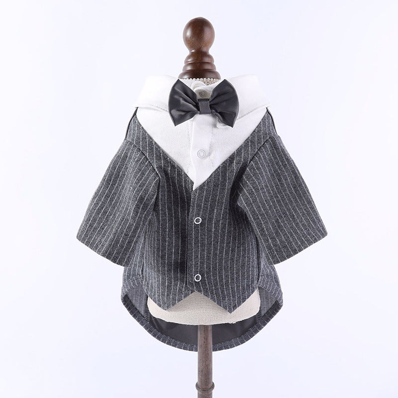 HKM-7742397 Light Gray and Navy Blue Dog Suit Dress - Stylish Gentleman Outfit for Weddings and Special Occasions